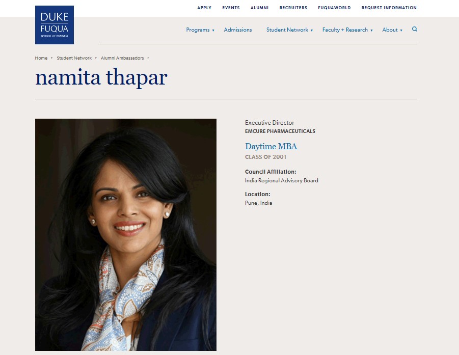 Namita Thapar Education